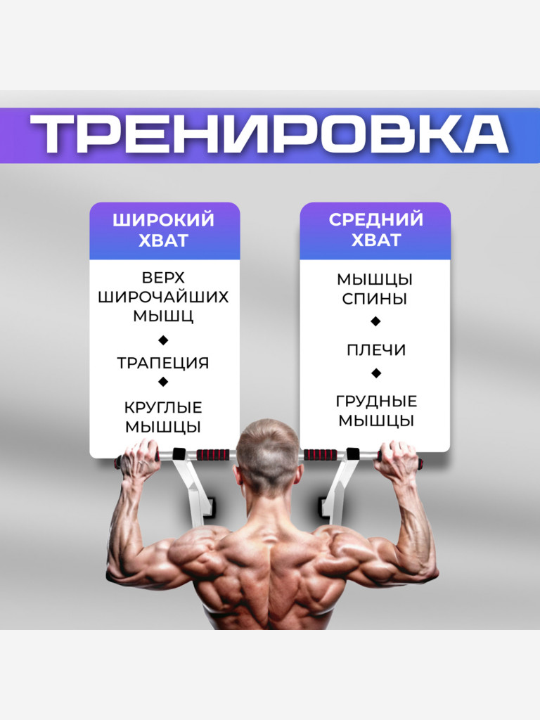 Турник настенный 2 хвата усиленный с упорами 98 см Гантели-в-Деле белый