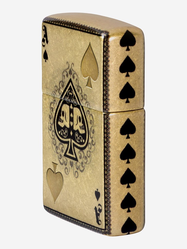 Зажигалка бензиновая ветроустойчивая Zippo Ace of Skulls Design 540 Tumbled Brass