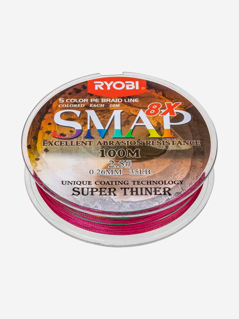 Шнур плетеный для рыбалки Ryobi SMAP PE8X, 100м, 0,26мм, 16кг, мультиколор