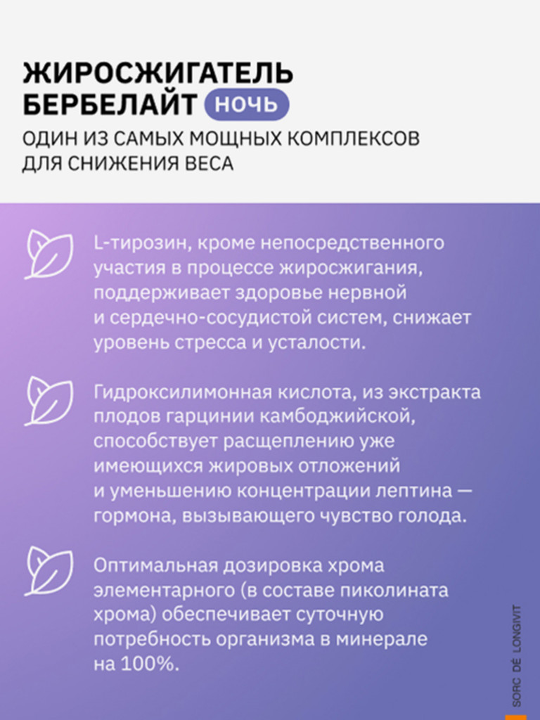 Жиросжигатель Бербелайт Ночь 400мг, SDL, 60 капсул