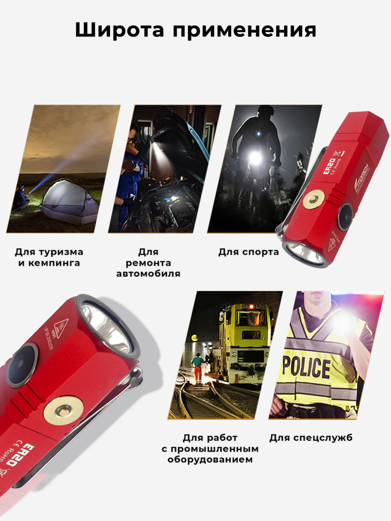 Фонарь FiTorch ER20 универсальный компактный (магнитная USB зарядка, магнит) красный