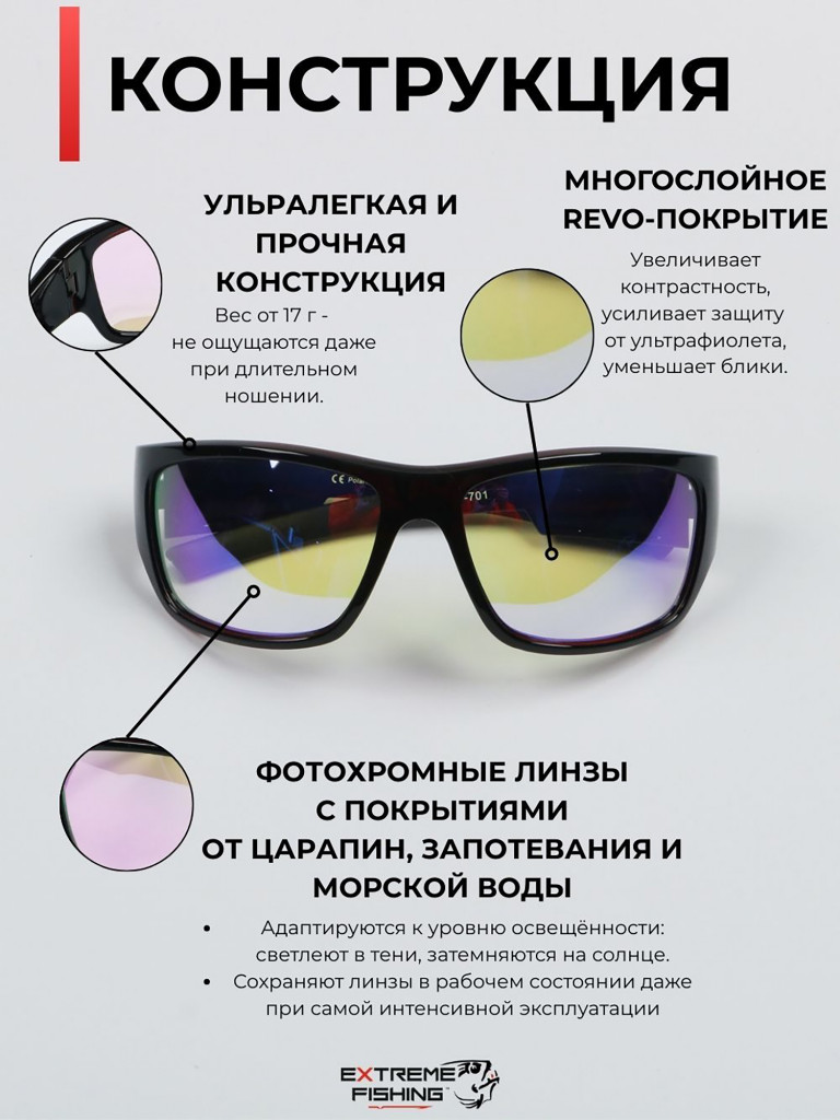 Очки поляризационные солнцезащитные Extreme Fishing Addiction фотохромные ADD-701