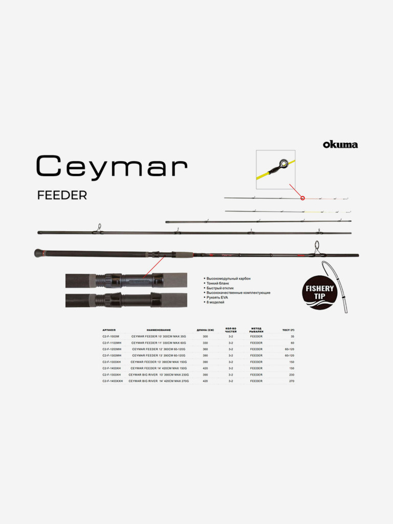 Удилище фидерное OKUMA Ceymar V2 14'0" XH 420см. 150 гр. 3сек. F4.0/5.0oz