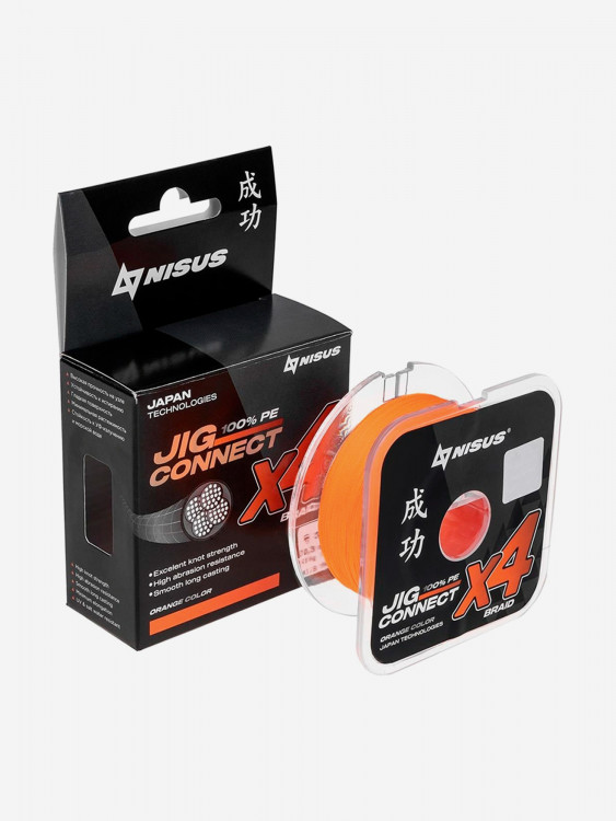 Шнур плетеный для рыбалки NISUS JIG CONNECT X4 PE, 150м, 0,28мм, 15,4кг, оранжевый