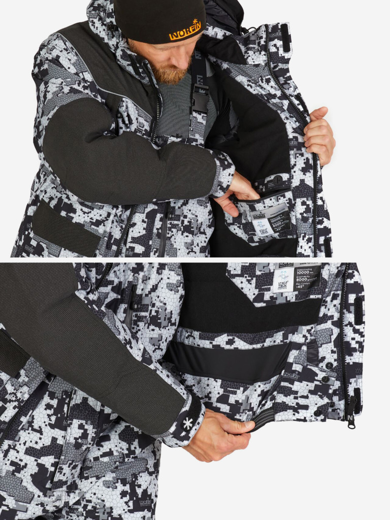 Костюм зимний Norfin EXPLORER 2 CAMO HEAT (куртка+полукомбинезон) для рыбалки и охоты