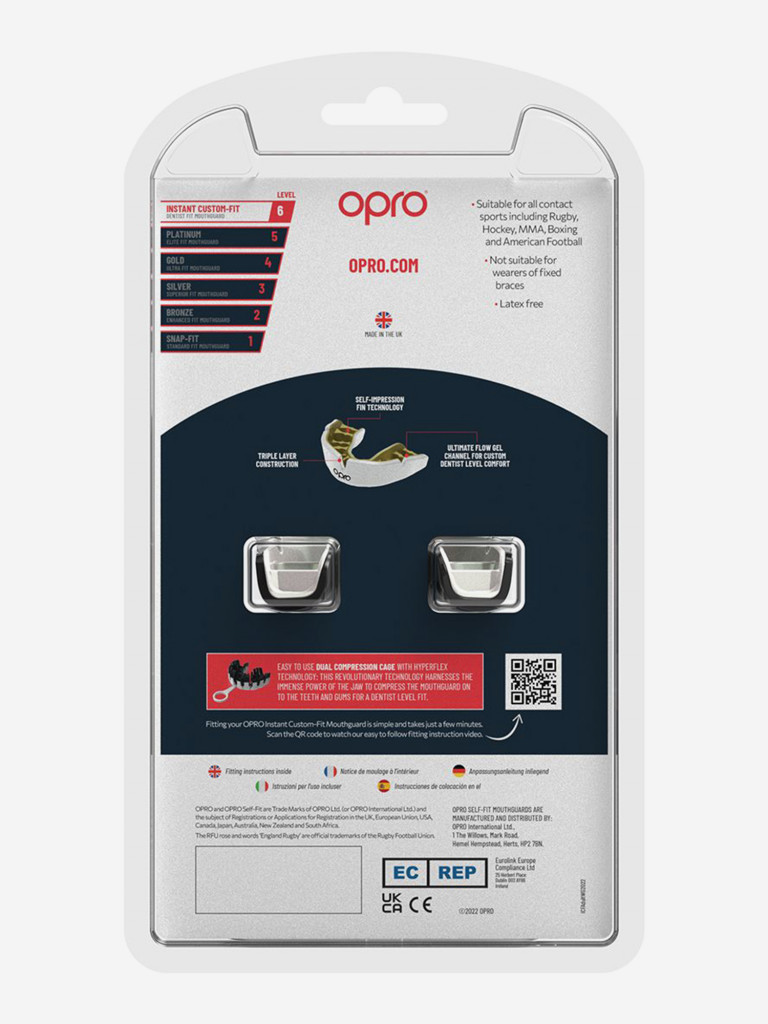 Боксерская капа взрослая, спортивная, защитная для зубов OPRO Instant Custom-Fit Teeth - Black/Silver/White