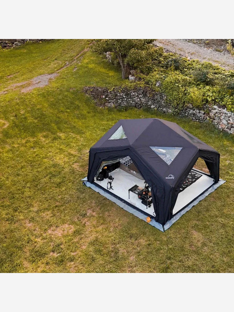 Надувная палатка Coody HUB Black, 360×360×275 см, 4–6 человек, 4 входа, модульная система
