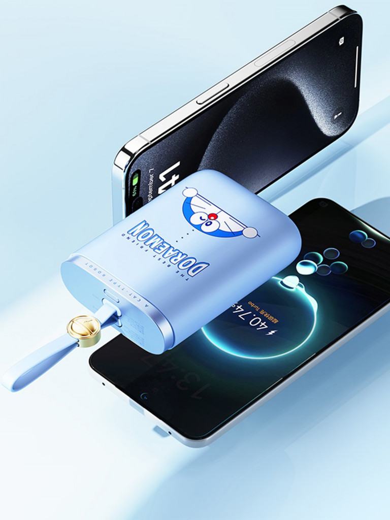 Внешний аккумулятор с авторским дизайном Doraemon PowerSack Fast Charging Power Bank with Cable 10000mAh синий