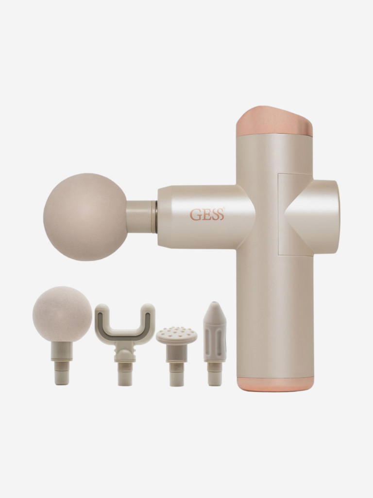 Перкуссионный беспроводной массажер для шеи, спины и плеч GESS Mini Revolver, массажный пистолет, ударный массажер, 4 насадки