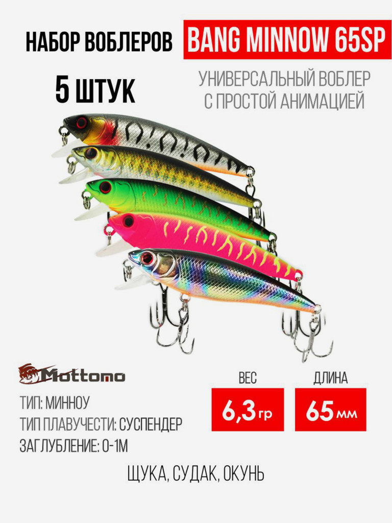 Набор воблеров для рыбалки Bang Minnow 65SP 6,3g на щуку