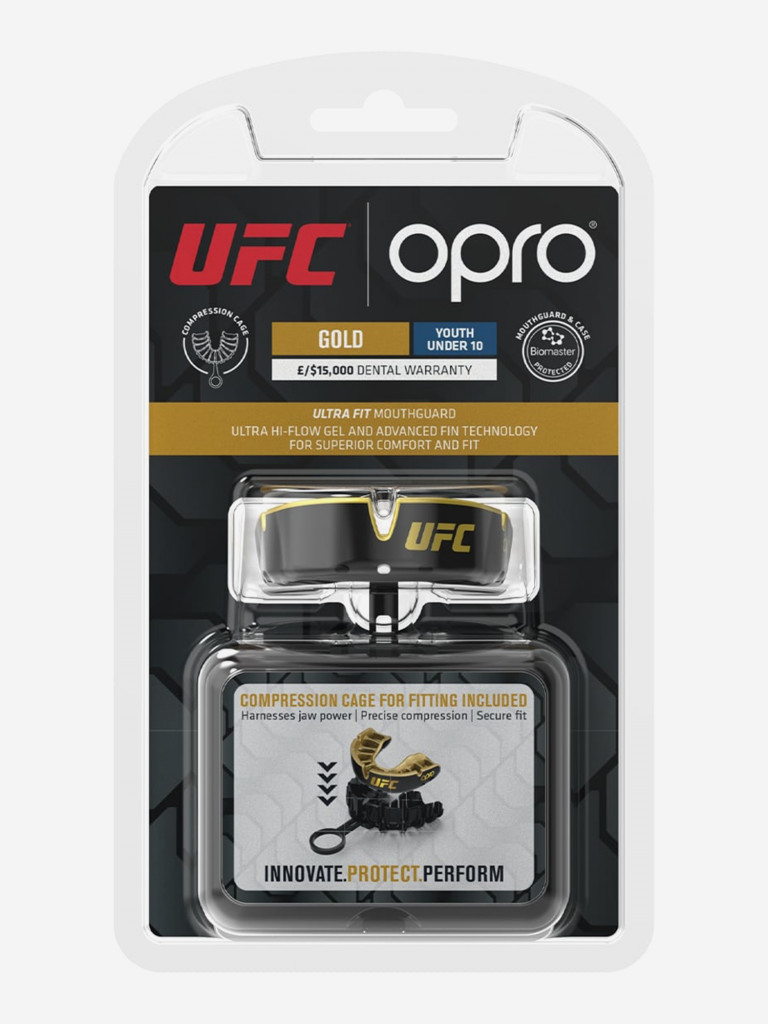Детская боксерская капа, спортивная для защиты зубов OPRO Self-Fit Gold UFC - Black/Gold
