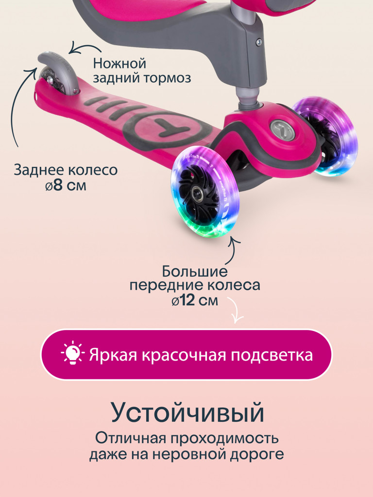 Самокат-трансформер 3-колесный SmarTrike T1 Scooter с сиденьем и сумочкой, детский, растущий, для детей от 15 мес. до 5 лет