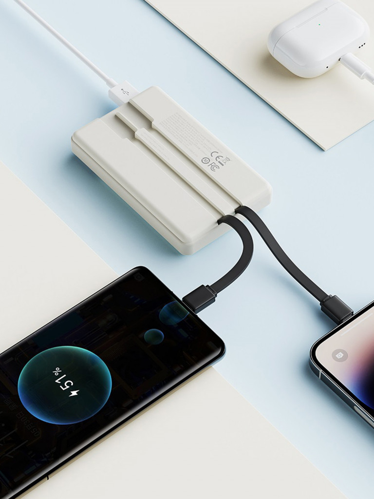 Внешний аккумулятор ROCK P92 PD20W Travel Series Power Bank With Cable 10000mAh белый