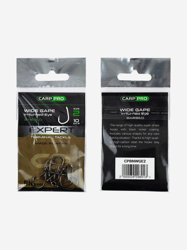 Крючок CARP PRO Black Nickel Wide Gape In-turned Eye №2 10шт