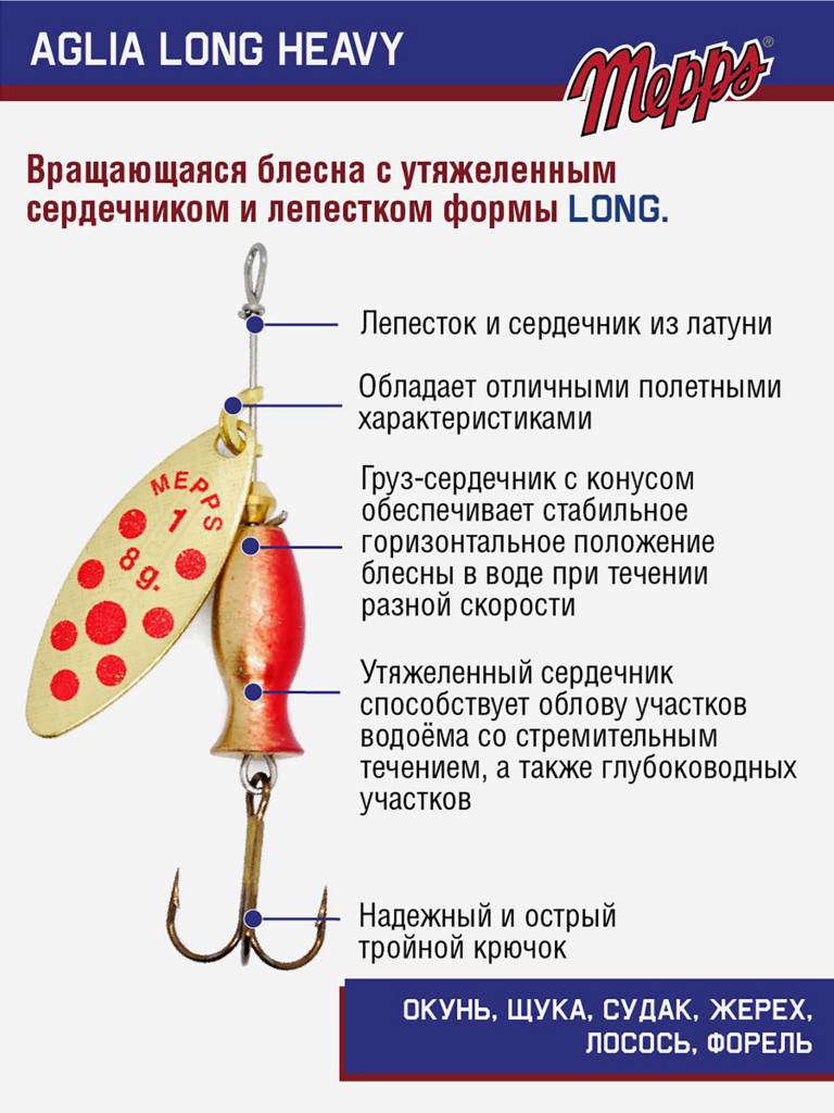 Блесна Mepps AGLIA LONG HEAVY 1 OR PTS ROUGE
