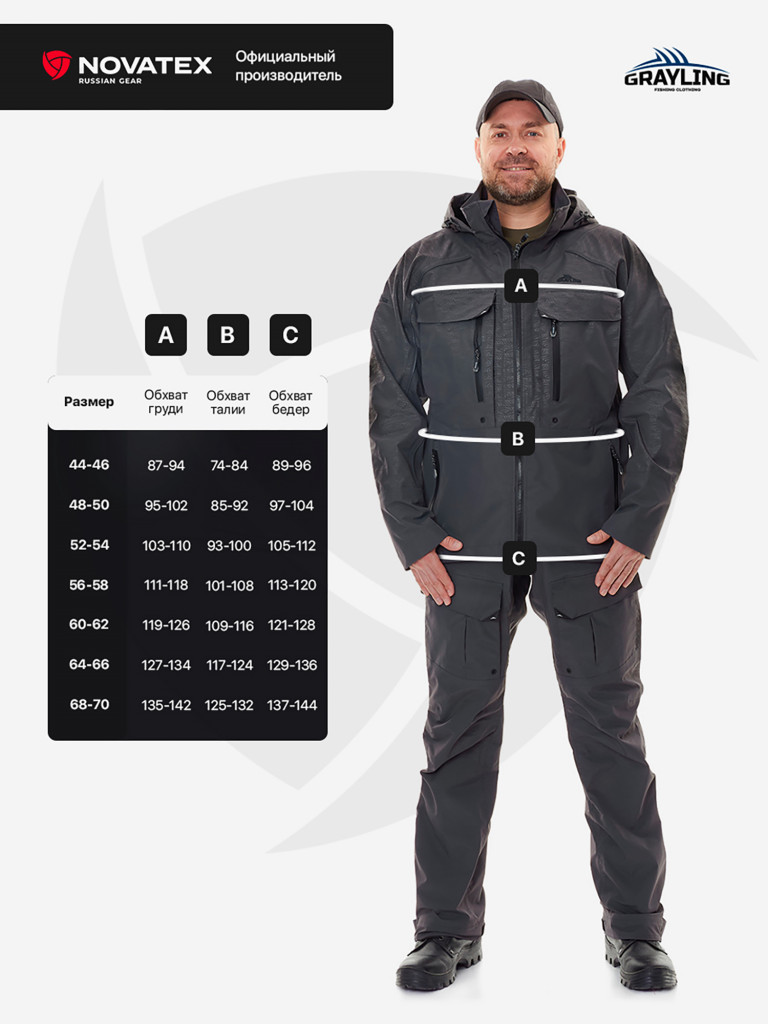 Костюм летний мембранный Тугур для рыбалки GRAYLING, серый