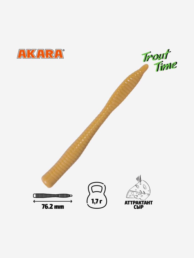 Силиконовая приманка Akara Trout Time WORM 3 445, Cheese (20 шт.)