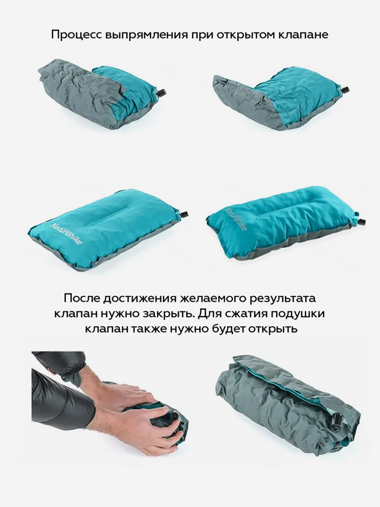 Туристическая подушка Naturehike, самонадувная, голубая