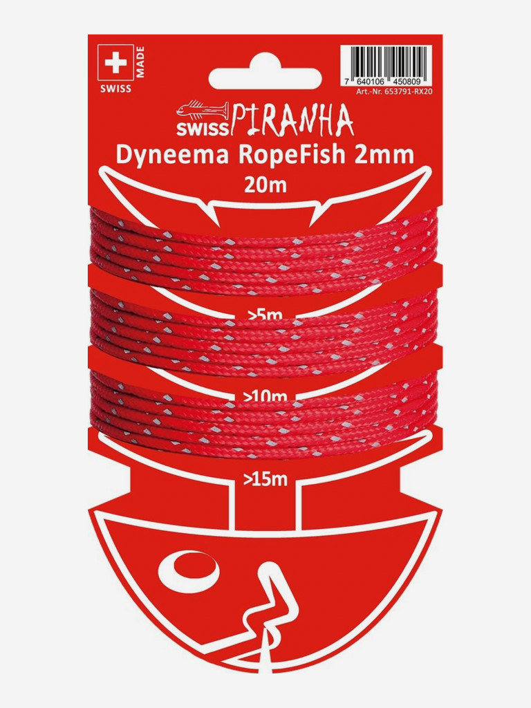 Ультралегкий шнур для оттяжек палаток SwissPiranha RopeFish Dyneema Red Reflex 2,0 мм / 20 м