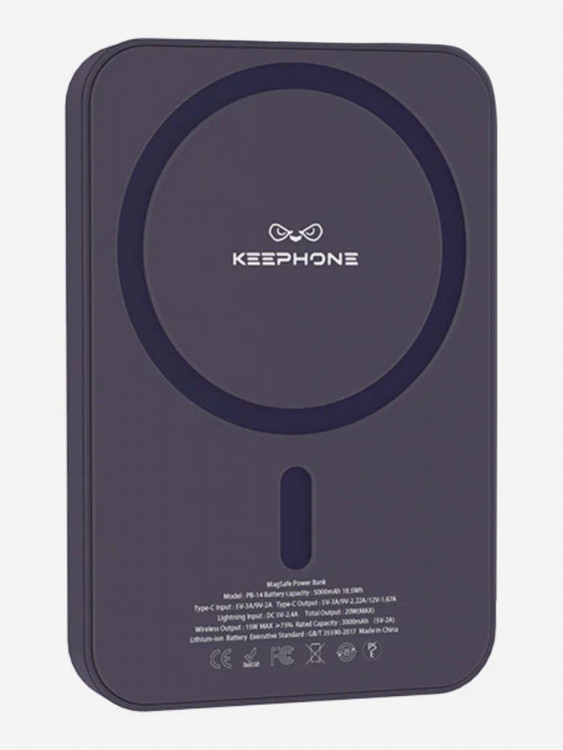Портативный беспроводной аккумулятор Keephone Thin Snap Wireless PD 20W Повербанк 5000 мАч, порт Type-C — фиолетовый