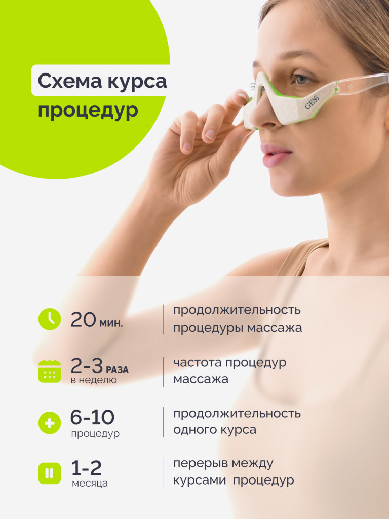 Аппарат для микротоковой терапии GESS KUPER, микротоковый массажер для лица и глаз, очки массажные лимфодренажные против морщин, отеков и темных кругов под глазами