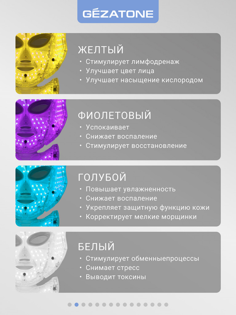 Gezatone, Светодиодная маска для лица, LED маска для омоложения лица m1090, Gezatone