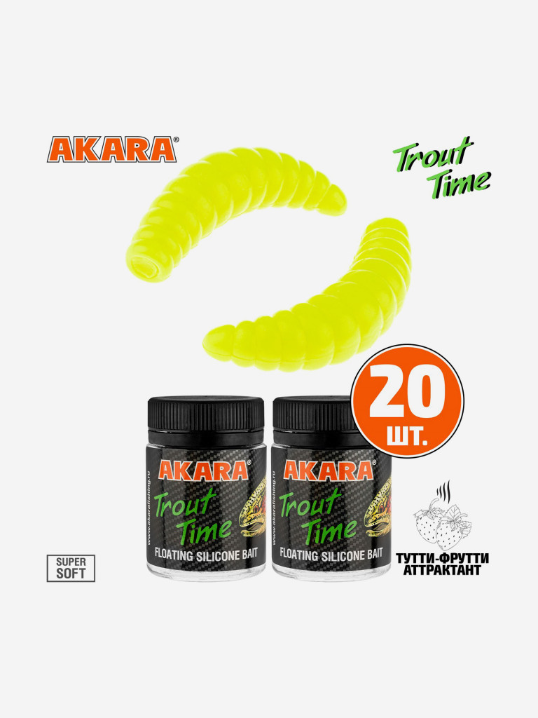 Силиконовая приманка Akara Trout Time MAGGOT 1,6 04Y, Tu-Frutti (20 шт.)