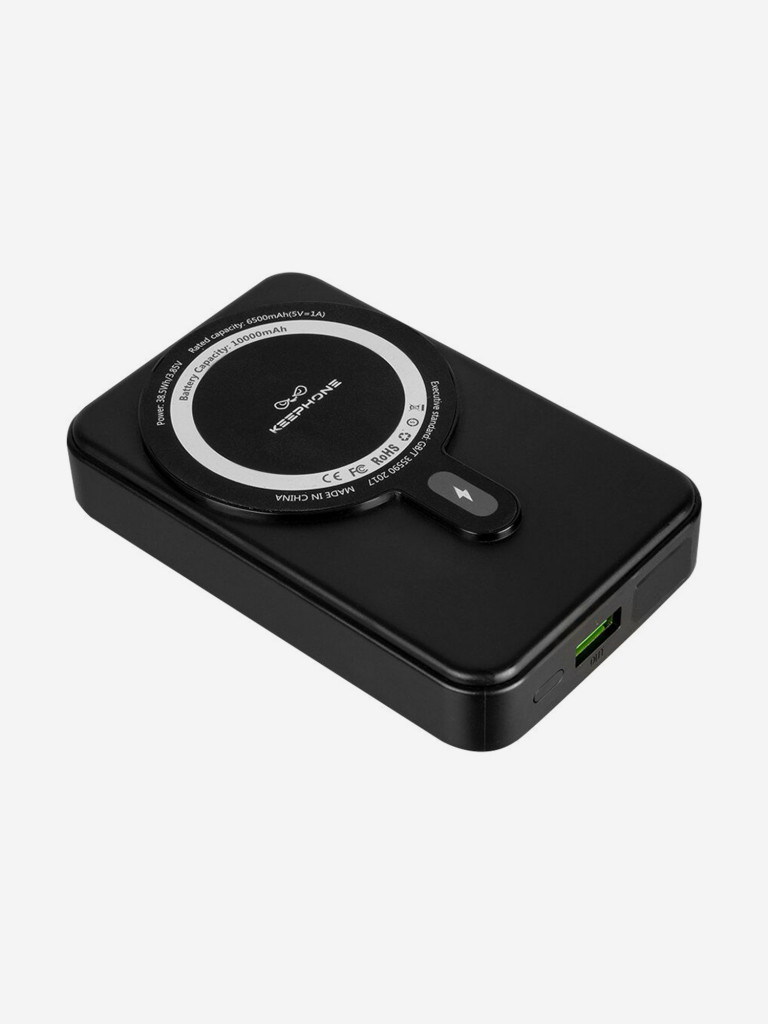 Повербанк с беспроводной зарядкой для телефона KEEPHONE Snap Stand / Быстрая зарядка аккумулятора: 10000 мАч, подставка — Чёрный