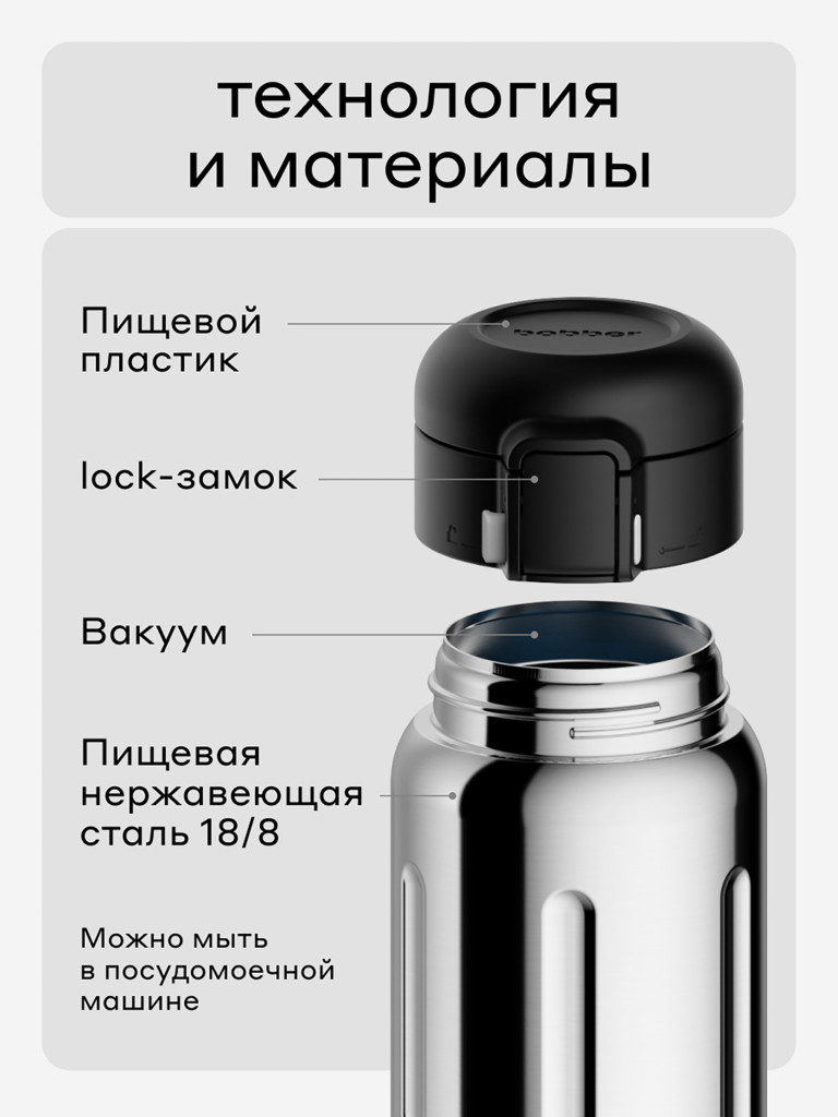 Термокружка ваккумная BOBBER Capsule 500 мл с закрытой питьевой системой, зеркальный