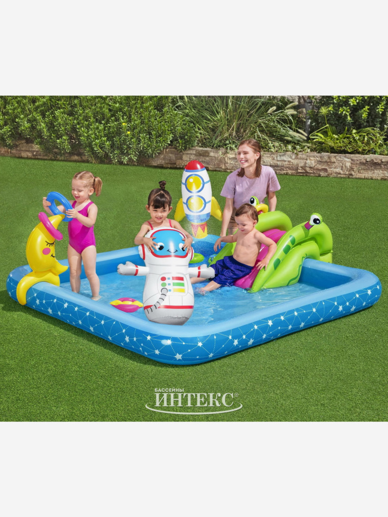 Игровой центр надувной Bestway 53126 с горкой и фонтаном Маленький астронавт