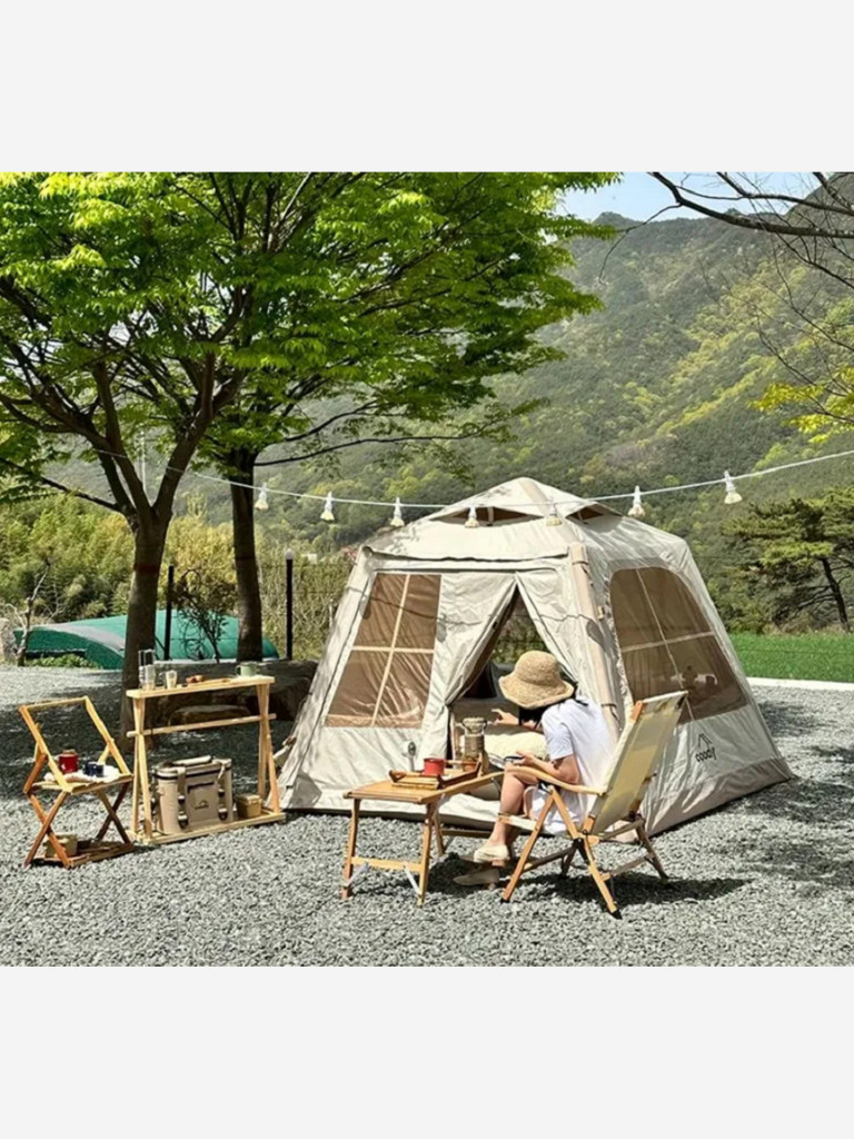 Надувная палатка Coody 5.8 Beige, 2.4×2.4 м, 2–4 человека, навес