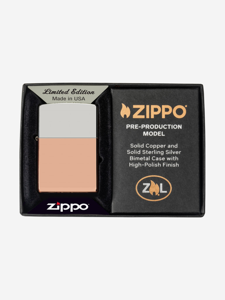 Зажигалка бензиновая ZIPPO 48694 Bimetal Case Lighter - Sterling Silver Lid