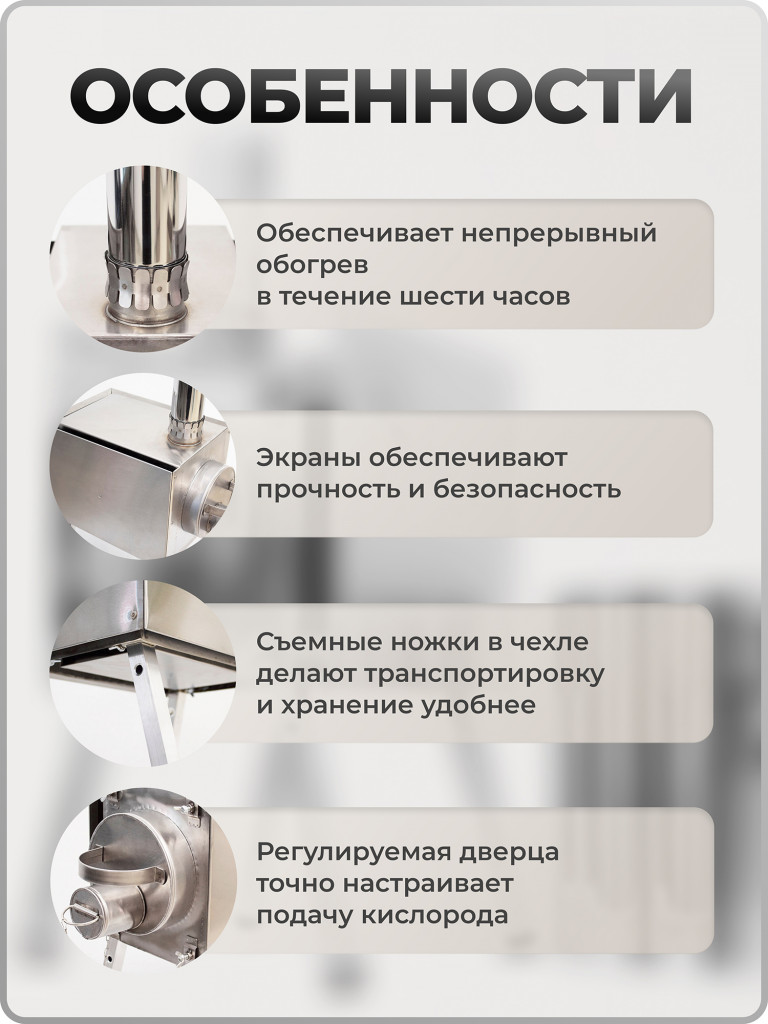 Печь для зимней палатки Экономка Малая Берег, стационарные экраны, туристическая, походная