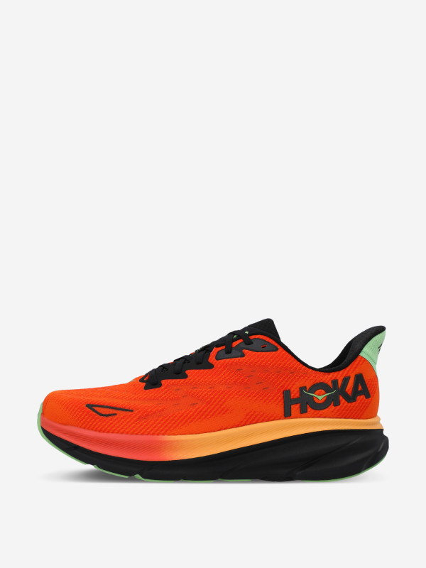 Кроссовки мужские Hoka One One Clifton 9 оранжевый/черный/зеленый цвет — купить за 17499 руб. со скидкой 30 %, отзывы в интернет-магазине Спортмастер