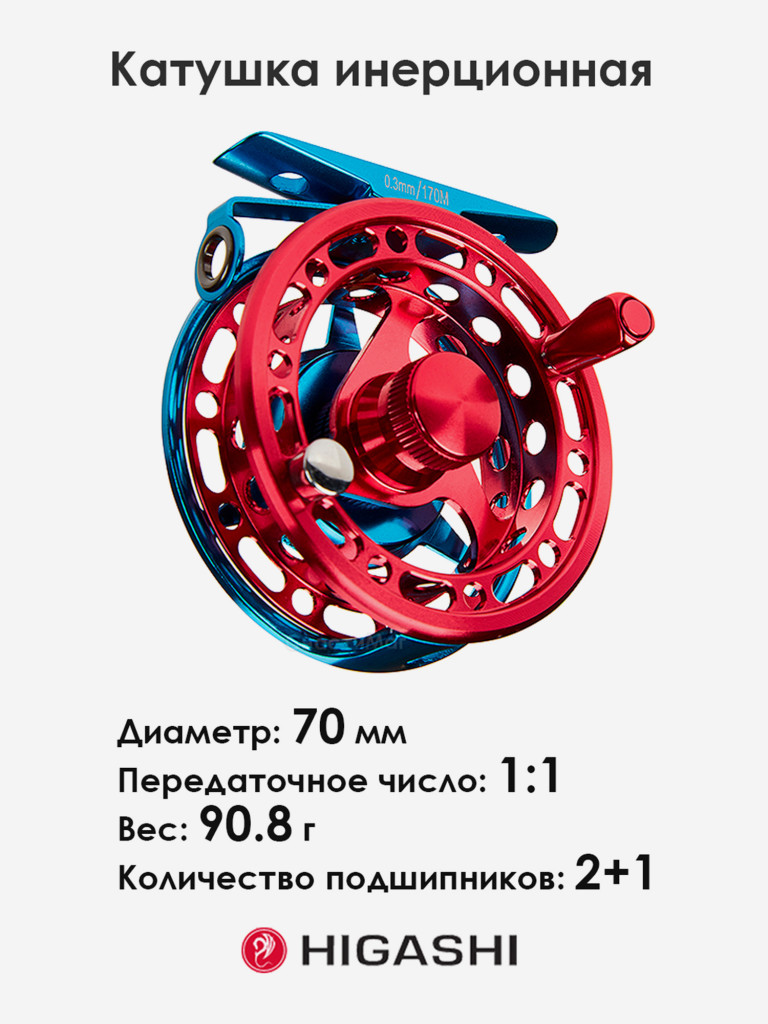 Катушка инерционная ХИГАШИ H-70 Blue/Red