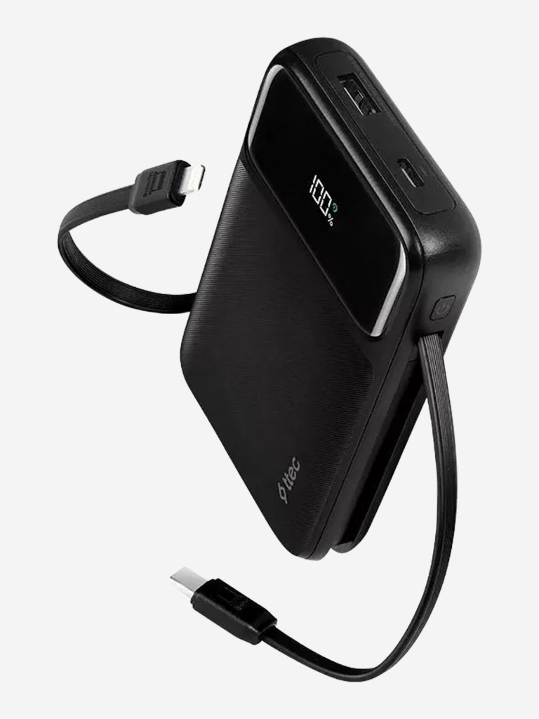 Внешний аккумулятор портативный TTEC ReCharger Pro LCD 10.000mAh PD 22.5W USB-A/USB-C with Lightning/USB-C Built-in Cable Powerbank со встроенным кабелем. Цвет: черный