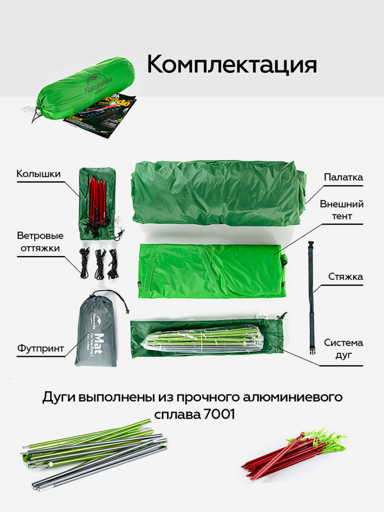 Палатка 2-местная Naturehike Star-river, нейлон 20 D, футпринт, зеленая