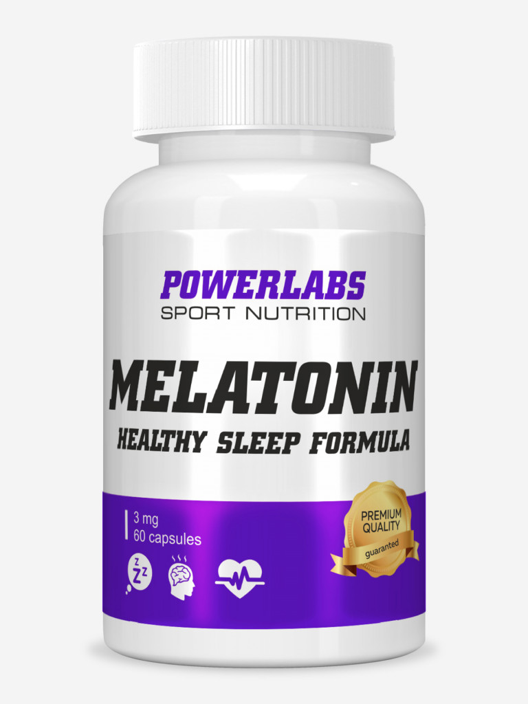 Мелатонин, Powerlabs, 3 мг, 60 капсул