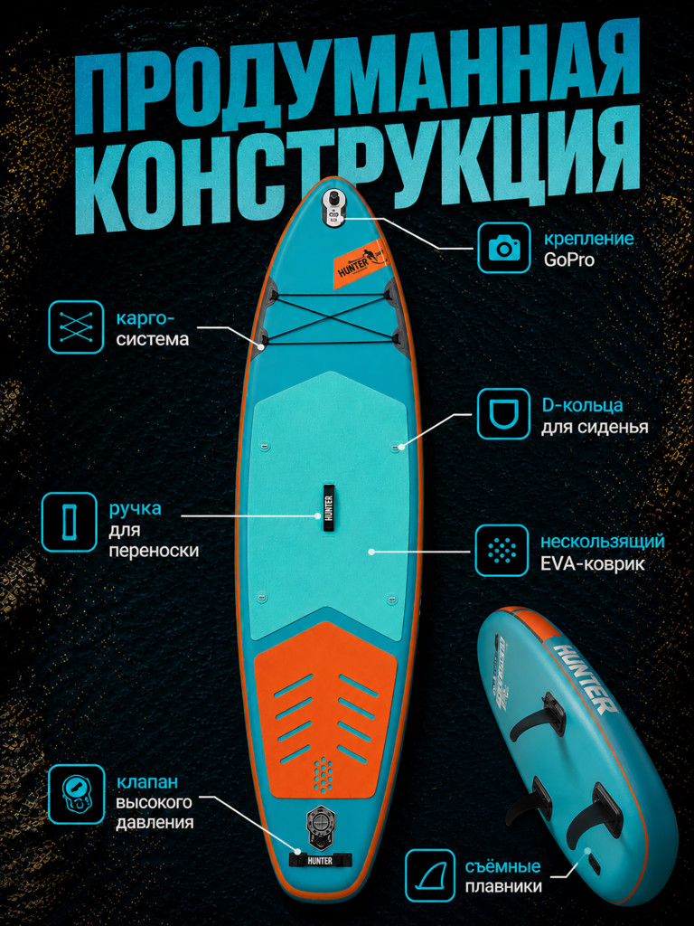 Sup-доска Hunterboard ACTIVE 11', 335х89х15 см, Red/Blue