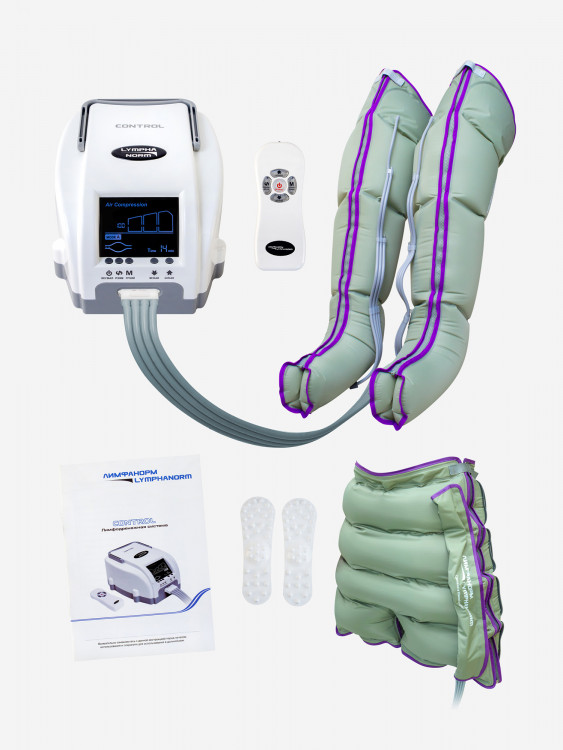Лимфодренажный массажер LymphaNorm Control, комплект с манжетами для ног размера XL и шортами