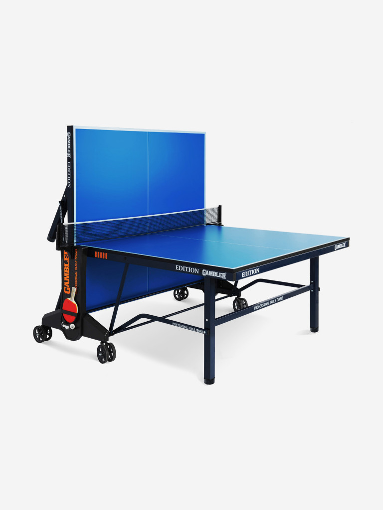 Стол теннисный GAMBLER Edition Indoor Синий, профессиональный, для помещений, для школ, складной, с встроенной сеткой и колесами