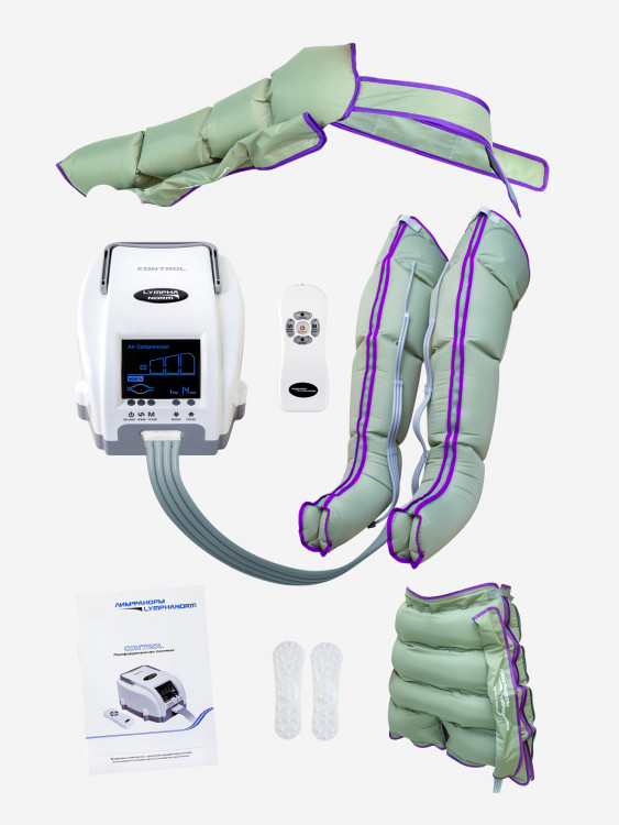 Лимфодренажный массажер LymphaNorm Control, комплект с манжетами для ног размера XL, манжетой для руки и шортами