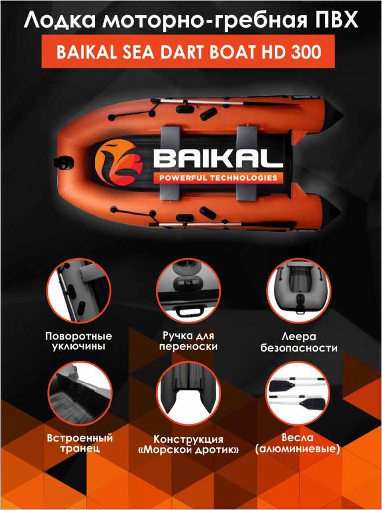 Лодка Байкал 300 ПВХ под мотор для рыбалки, для охоты, для отдыха, надувная