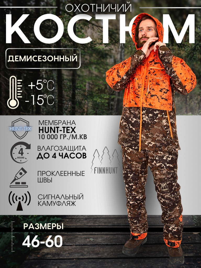 Костюм мужской охотничий FINNHUNT Reliable Padded Signal Camo