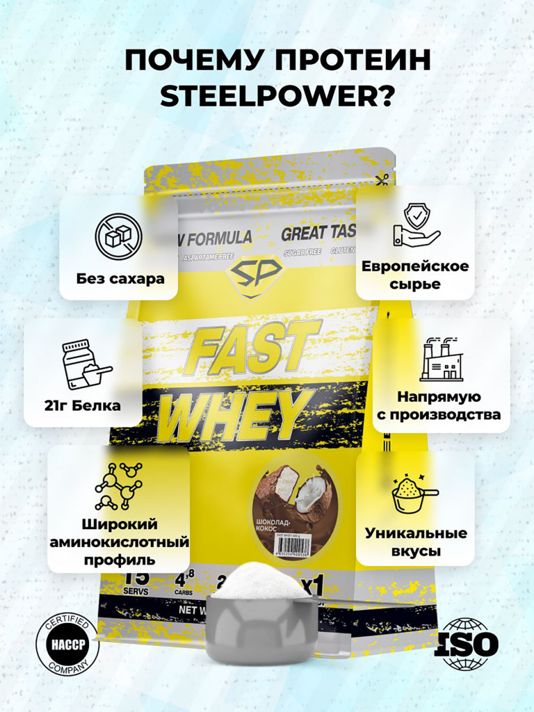Сывороточный протеин Steelpower Fast Whey, пакет 450 г, Шоколад / Кокос (баунти)