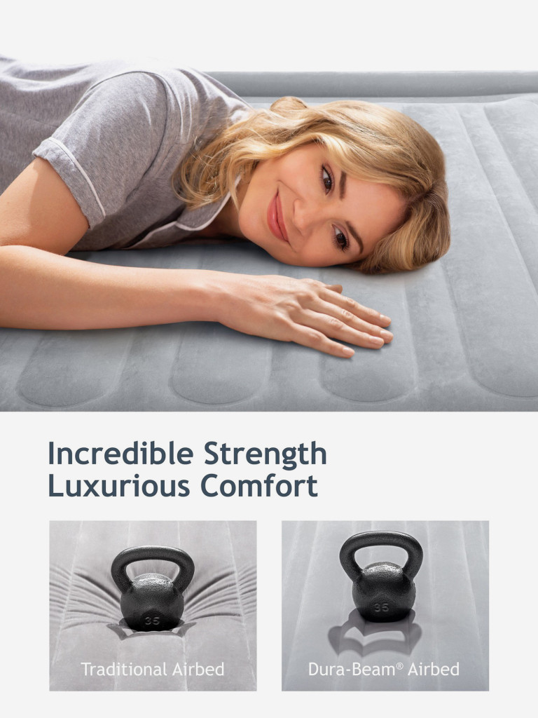 Кровать надувная Intex 67766 COMFORT-PLUSH MID RISE, Twin, 99х191х33 см, флок, с насосом 220В
