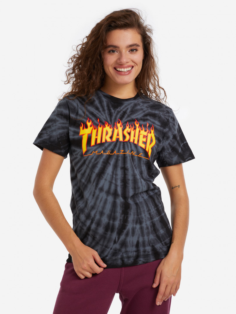 фото Футболка женская thrasher flame logo tie dye, черный