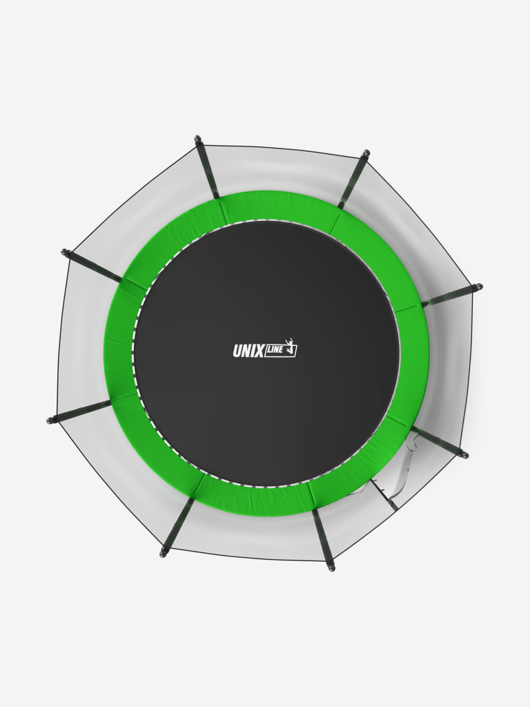 Батут каркасный UNIX Line Simple 12 ft Green с внешней защитной сеткой, общий диаметр 366 см, до 150 кг