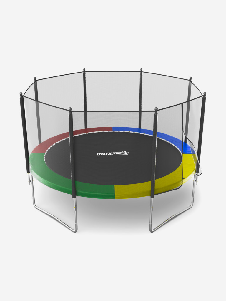 Батут каркасный UNIX Line Simple 12 ft Color с внешней защитной сеткой, общий диаметр 366 см, до 150 кг