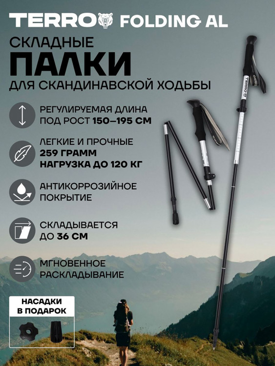 Палки для скандинавской ходьбы TERRO - алюминиевые складные